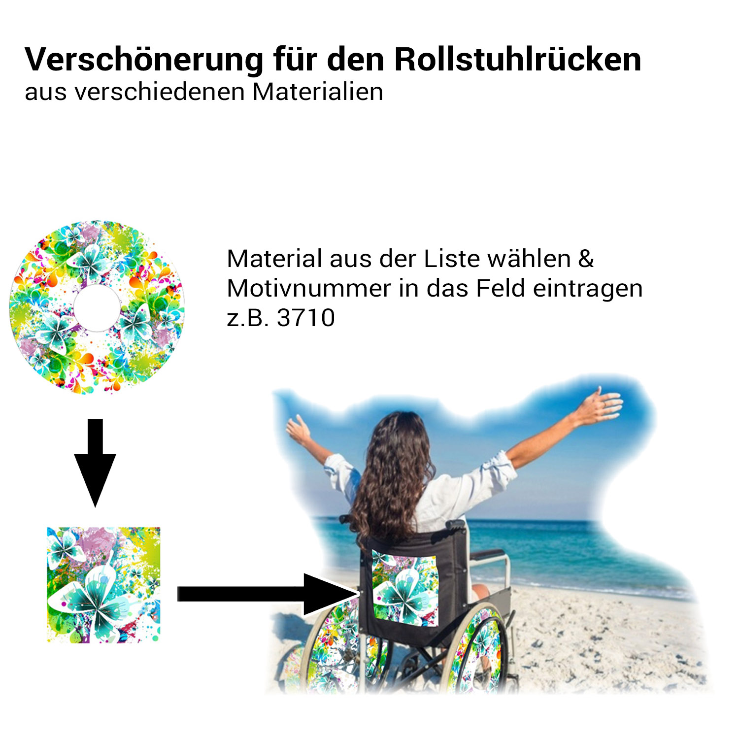 Rollstuhlrücken: Aufkleber und Aufnäher